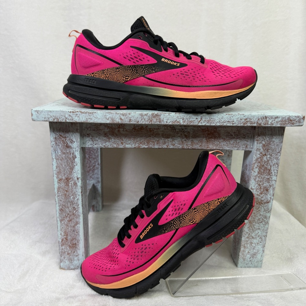 Brooks Trace 3 Running Shoes Size 8.5 Pink Glo Black Animal Print 1204011B694 - Picture 2 of 8